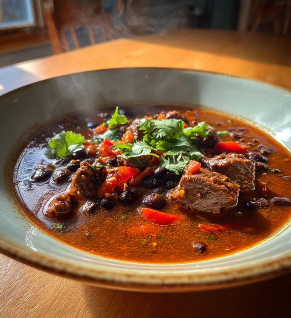 chilidoftande notkottgryta med svarta bonor