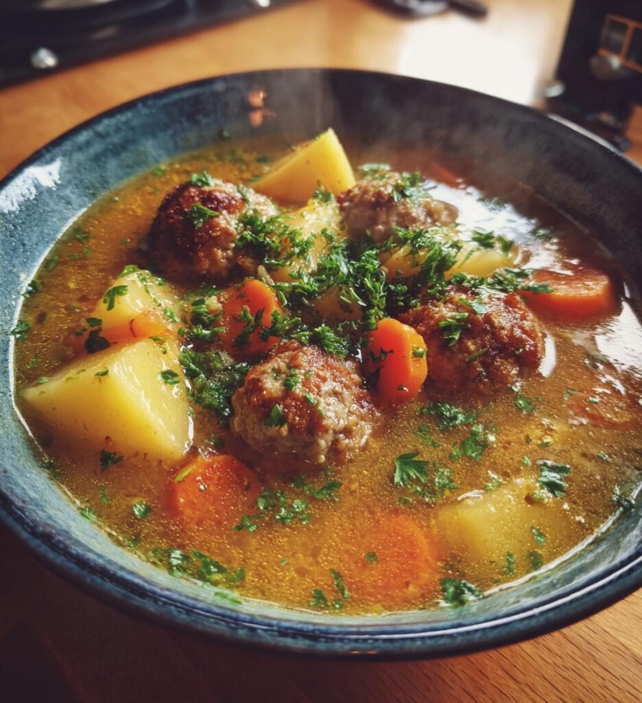 klassisk svensk kottfarssoppa med potatis och morotter