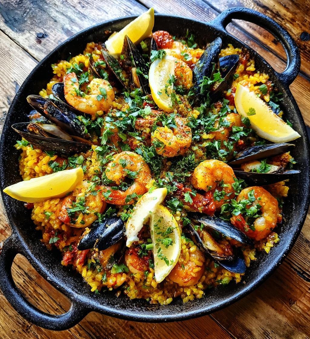 skaldjurspaella med musslor och rakor - detail 1