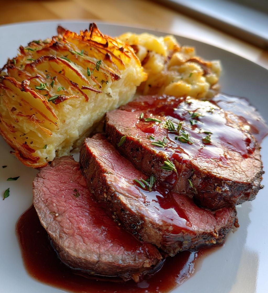 smormorad oxfile med rodvinssas och potatisgratang